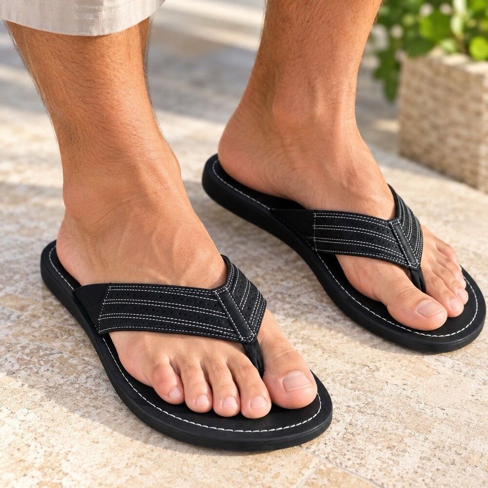 Cole Haan Tucker Thong II Men's Sandals Black Leather Flip Flops C09535 Size 11M
